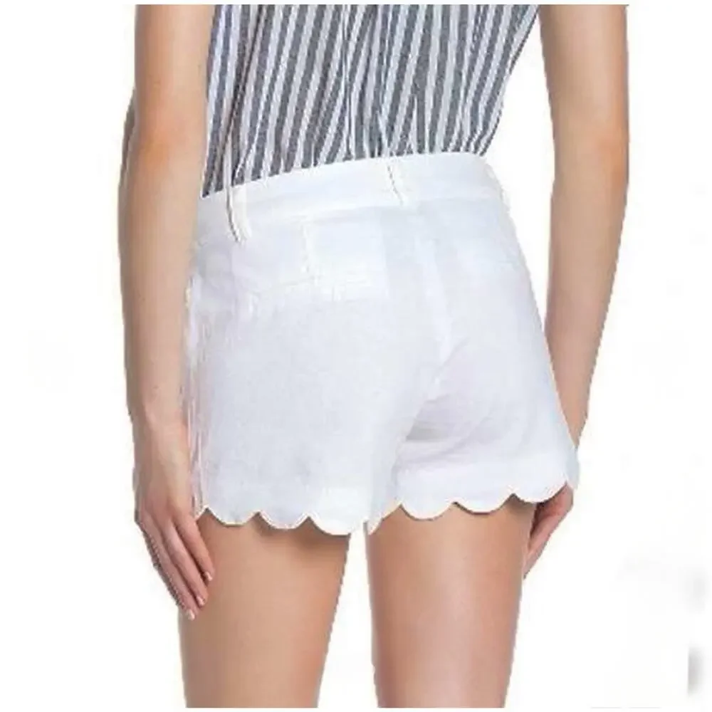 J. Crew Shorts White Scalloped Hem Cotton Stretch Womens 16 Summer Preppy Tennis